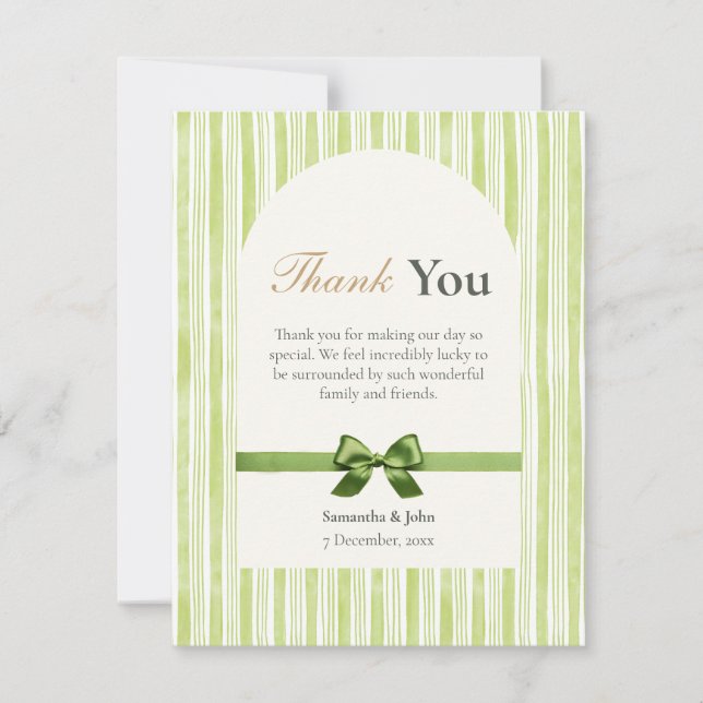 Green Stripe Modern Photo Wedding Tack Kort (Framsida)