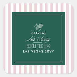 Green Stripe Tennis Modern Chic Hen Party Favor Fyrkantigt Klistermärke