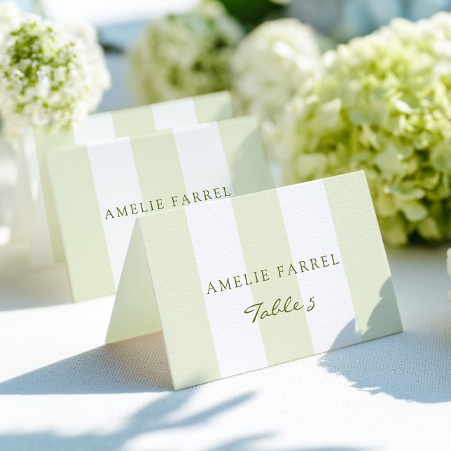 Green Stripe Wedding Escort Name Cards Bordsnummer (Skapare uppladdad)