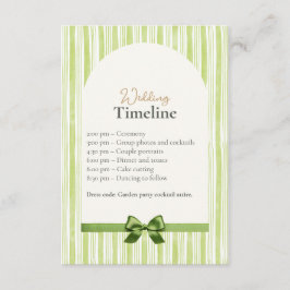 Green Stripe Wedding Timeline Cards with QR Code Tilläggskort