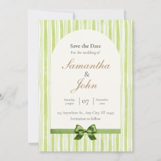 Green Stripe with Arch Wedding Save the Date Cards Inbjudningar