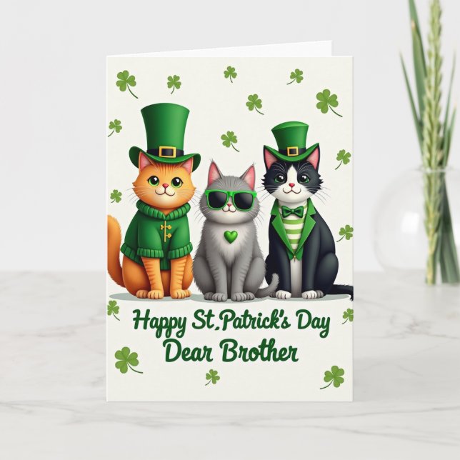 Green Striped Cats Card Kort (Framsida)
