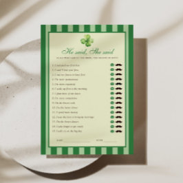 Green Striped Clover He said She said Game Card Inbjudningar