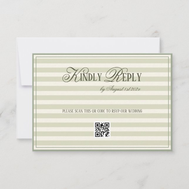 Green Striped Old Money Wedding QR code OSA Kort (Framsida)