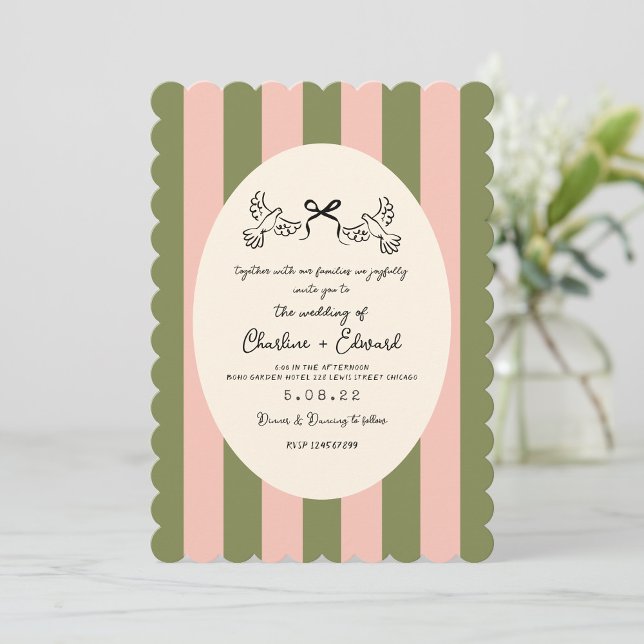 Green Striped Star Wedding  Inbjudningar (Skapare uppladdad)