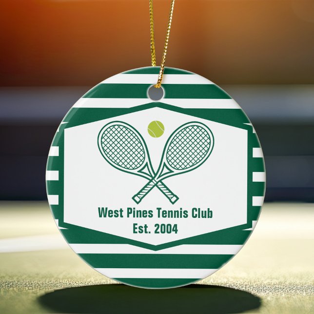 Green Striped Tennis Custom Country Club Christmas Julgransprydnad Keramik (Skapare uppladdad)