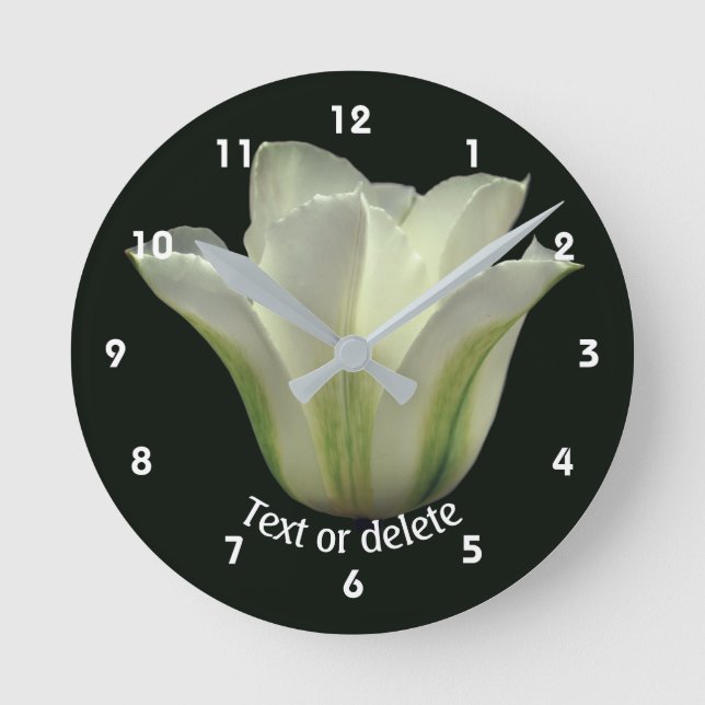 Green Striped Tulip Flower Personalized Rund Klocka (Framsida)