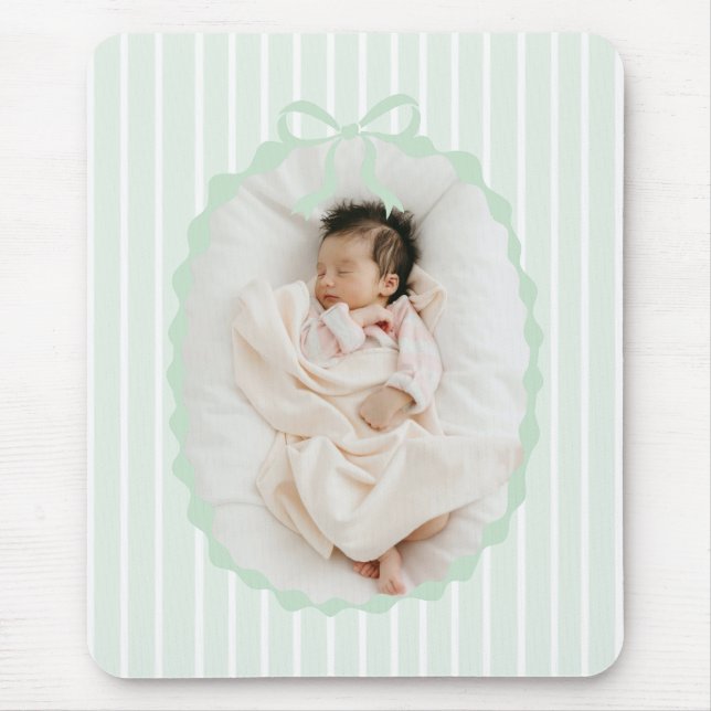 Green Stripes Bow Frame Custom Photo Mousepad Musmatta (Framsidan)