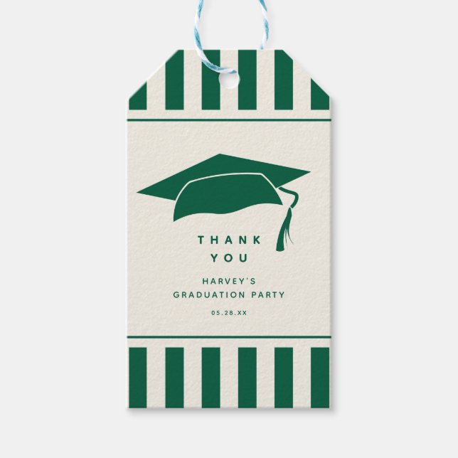 Green Stripes Custom Graduation Party Favor Presentetikett (Framsidan)