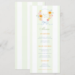 Green Stripes & Floral Crest Spring Wedding Menu Meny