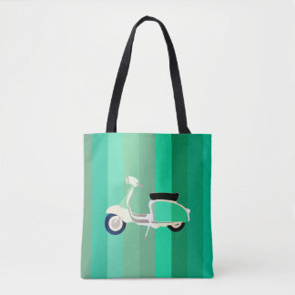 Green Stripes Retro Scooter Tote Bag Tygkasse