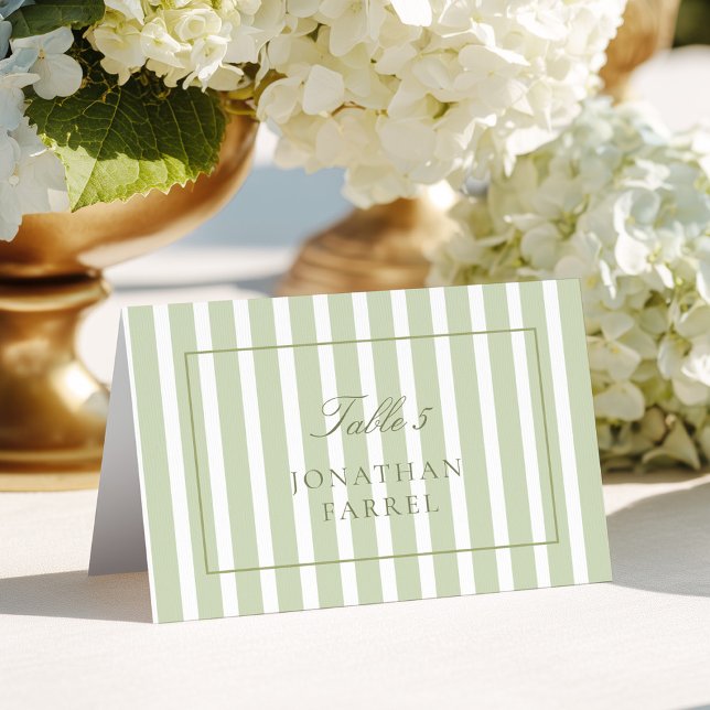 Green Stripes Wedding Place Cards Bordsnummer (Skapare uppladdad)