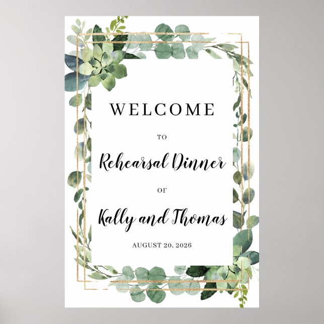 Green succulent Welcome to Rehearsal Dinner Sign Poster (Framsidan)