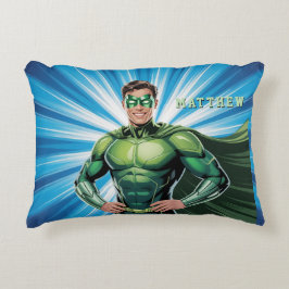 Green Superhero Boys Birthday Party Gift Prydnadskudde