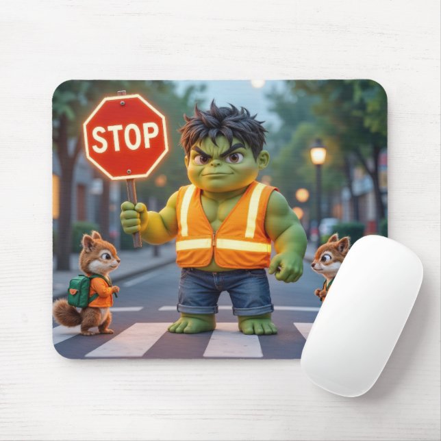 Green Superhero Crossing Guard With Chipmunks Musmatta (Med mus)