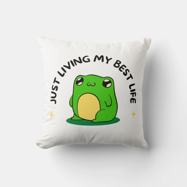 Green Sweet Cute Simple Frog Character Pillow Kudde (Framsida)