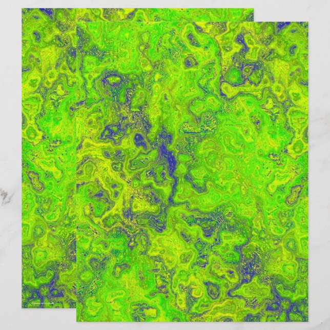 Green Swirly Marble Scrapbook Paper 2-Sided Page (Fram/baksida)