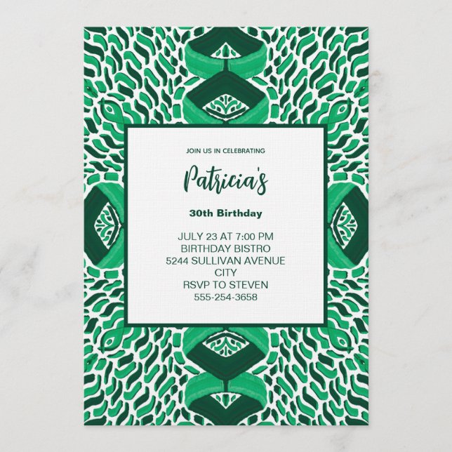 Green Symmetric Pattern Birthday Invitation Inbjudningar (Framsida)