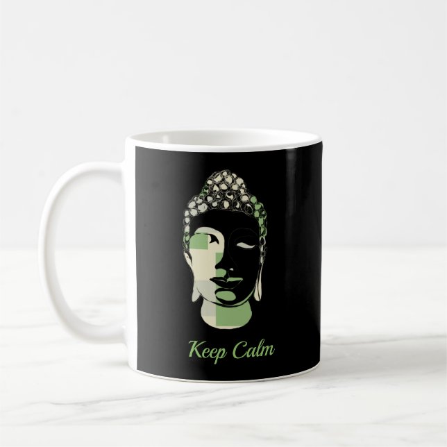 Green & Tan Squares hand drawn buddha silhouette Kaffemugg (Vänster)