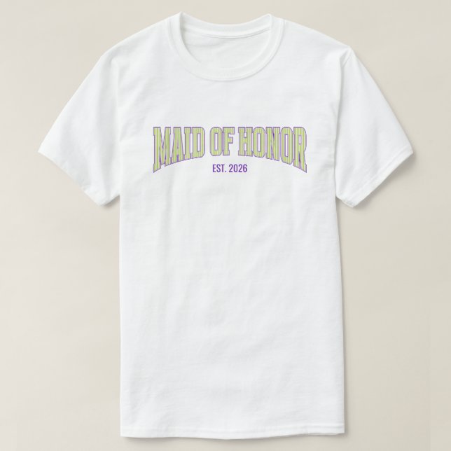 Green + Tan Stripe Purple MAID OF HONOR  T Shirt (Design framsida)