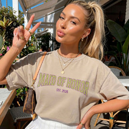 Green + Tan Stripe Purple MAID OF HONOR  T Shirt