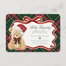 Green Tartan Plaid Christmas Bear Baby Registry Tilläggskort