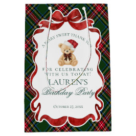 Green Tartan Plaid Christmas Bear Birthday Favors