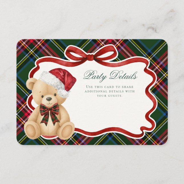 Green Tartan Plaid Christmas Bear Details Tilläggskort (Framsida)