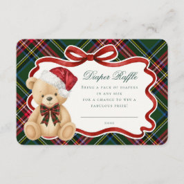 Green Tartan Plaid Christmas Bear Diaper Raffle Tilläggskort