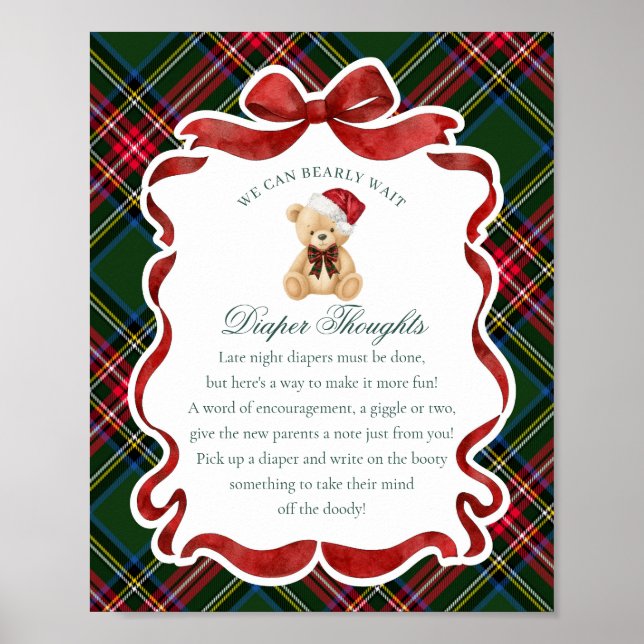 Green Tartan Plaid Christmas Bear Diaper Thoughts Poster (Framsidan)