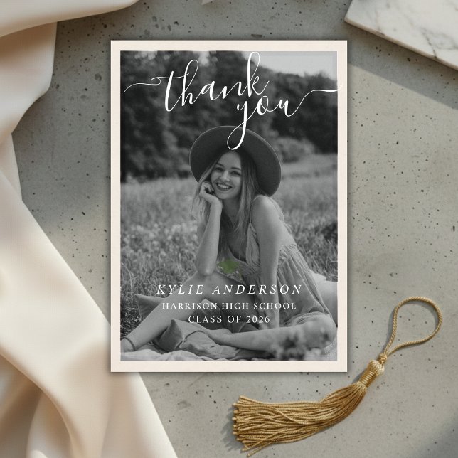 Green Tassel Senior Photo High School Graduation  Tack Kort (Green Tassel Senior Photo High School Graduation Thank You Card)