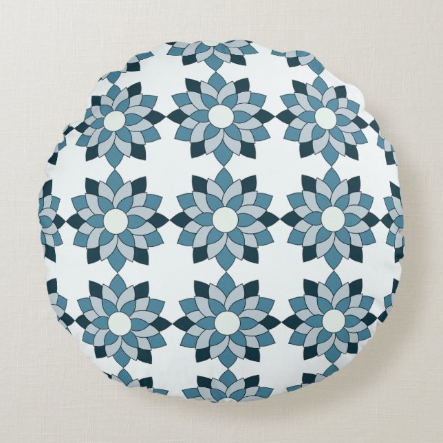 Green & Teal Bloom Geometric Floral Round Pillow Rund Kudde (Framsidan)