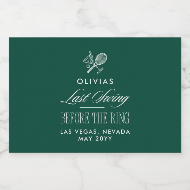Green Tennis Bachelorette Elegant Modern (Enkel etikett)