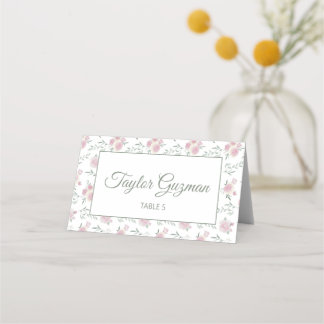 Green Text Floral Pattern Folded Place Card Placeringskort