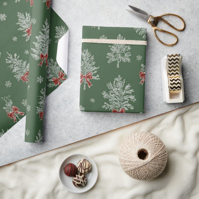 Green Toile Christmas Tree Pattern Presentpapper (Hantverk)