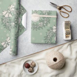 Green Toile Christmas Wreath Pattern Presentpapper