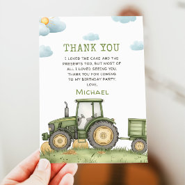 Green Tractor 1st Birthday Party Thank You Card Inbjudningar