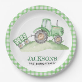 Green Tractor Farm birthday paper plates