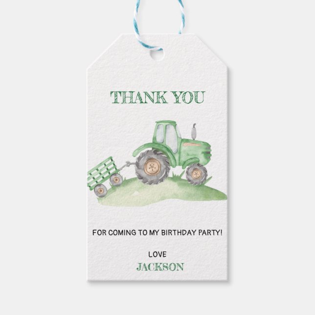 Green Tractor Farm birthday Presentetikett (Framsidan)