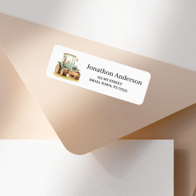 Green Tractor Fun Farm Address Returadress Etikett (Skapare uppladdad)