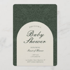 Green Traditional Floral Arts and Crafts Shower Inbjudningar