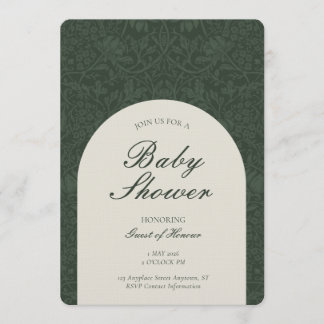 Green Traditional Floral Arts and Crafts Shower Inbjudningar