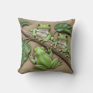 Green Tree Frogs Throw Cushion Kudde