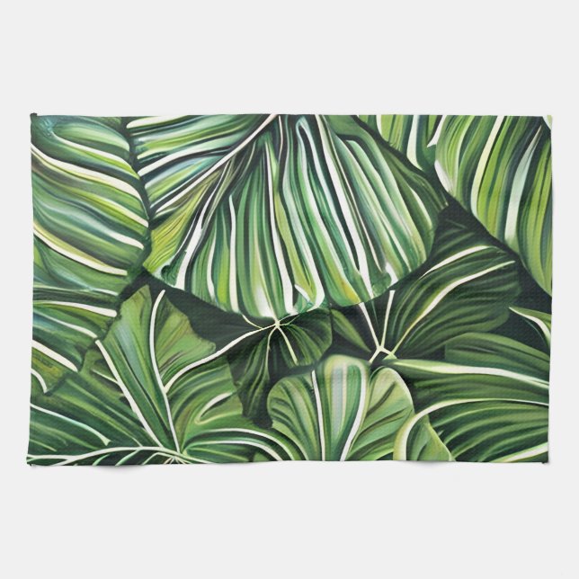 Green Tropical Leaves Art  Kökshandduk (Horisontell)