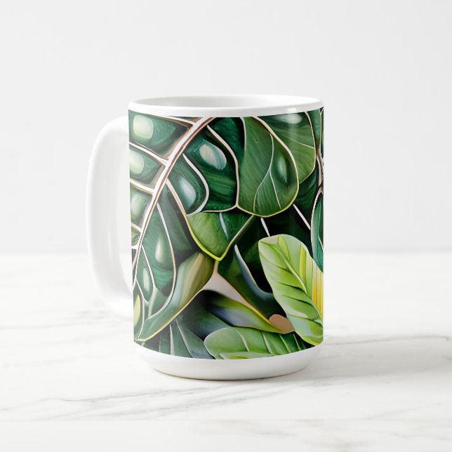 Green Tropical Leaves Housewarming Gift Kaffemugg (Framsida vänster)