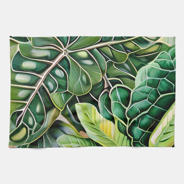 Green Tropical Leaves Housewarming Gift Kökshandduk (Horisontell)