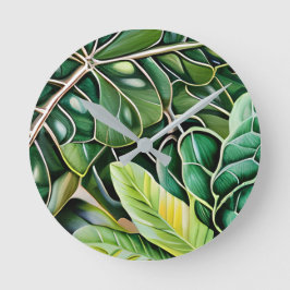Green Tropical Leaves Housewarming Gift Rund Klocka