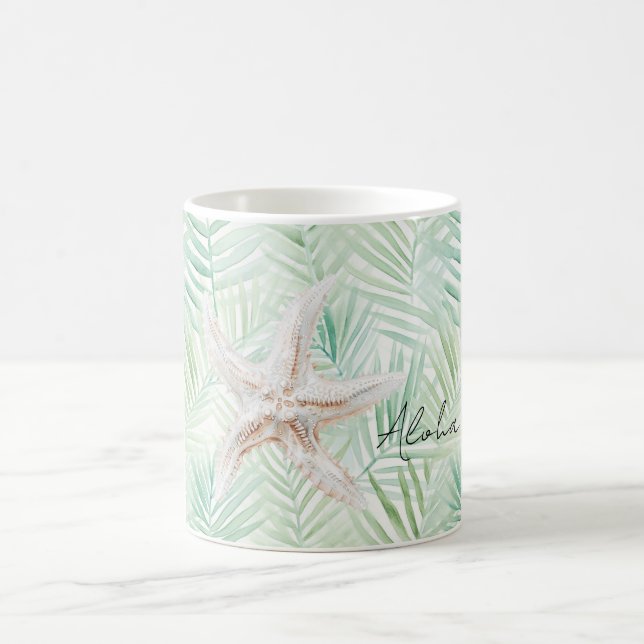 Green Tropical Leaves Starfish Kaffemugg (Center)