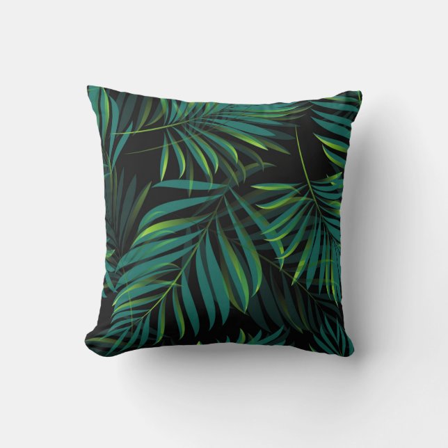 Green tropical palm leaves. Seamless pattern graph Kudde (Framsida)