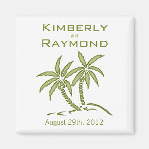 Green Twin Palm Trees Tropical Wedding Magnet
